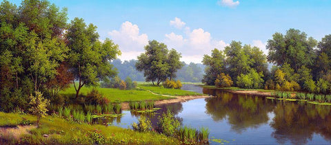 At the pond White Modern Wood Framed Art Print with Double Matting by Babichev, Vyacheslav