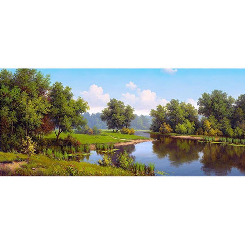 At the pond Black Modern Wood Framed Art Print by Babichev, Vyacheslav