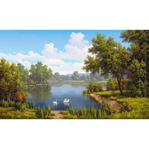 At the river Gold Ornate Wood Framed Art Print with Double Matting by Babichev, Vyacheslav
