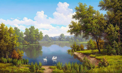 At the river White Modern Wood Framed Art Print with Double Matting by Babichev, Vyacheslav