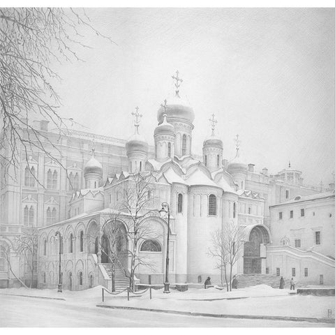 Annunciation Cathedral of the Kremlin Gold Ornate Wood Framed Art Print with Double Matting by Chernov, Denis