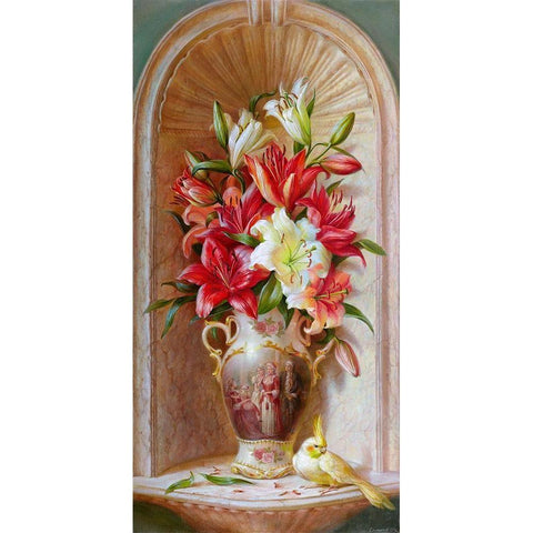 Lilies Gold Ornate Wood Framed Art Print with Double Matting by Dandorf, Olga