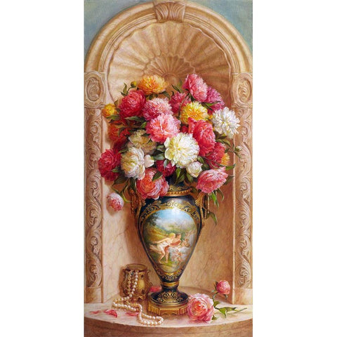 Peonies Gold Ornate Wood Framed Art Print with Double Matting by Dandorf, Olga