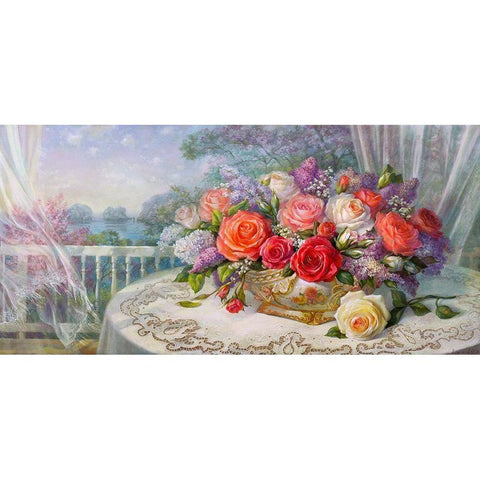 Roses on the veranda White Modern Wood Framed Art Print by Dandorf, Olga