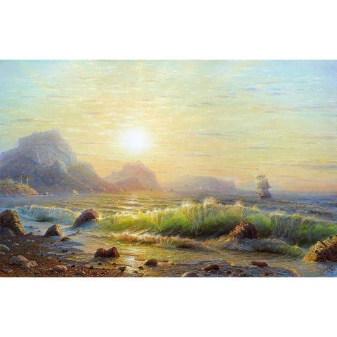 Morning. Surf waves Gold Ornate Wood Framed Art Print with Double Matting by Goryachev, Alexander