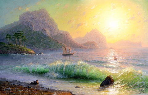 Morning. Sudak Black Ornate Wood Framed Art Print with Double Matting by Goryachev, Alexander