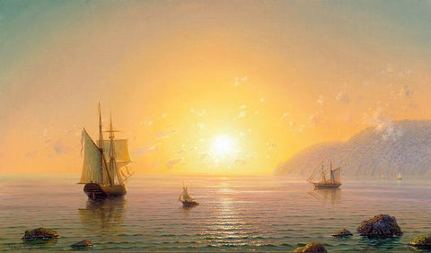 Sailboat. Morning White Modern Wood Framed Art Print with Double Matting by Goryachev, Alexander