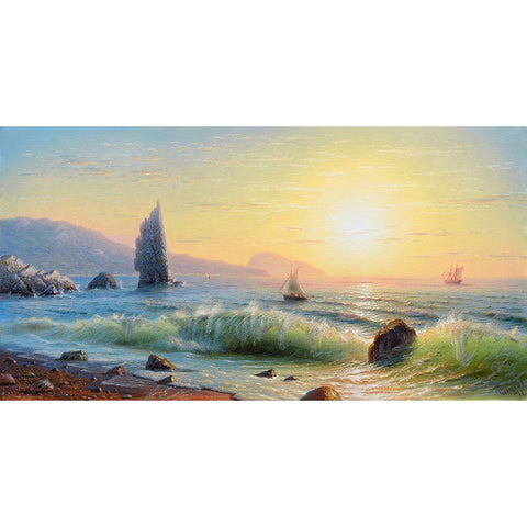 Morning. Rock. Sail Black Modern Wood Framed Art Print with Double Matting by Goryachev, Alexander