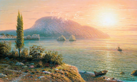 Morning. Gursuf White Modern Wood Framed Art Print with Double Matting by Goryachev, Alexander