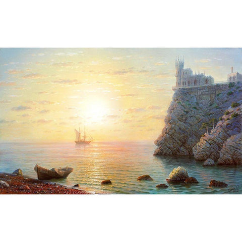 Swallows Nest.Morning â€“ 2 Gold Ornate Wood Framed Art Print with Double Matting by Goryachev, Alexander