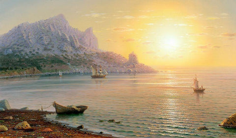 Simeiz. Morning Black Ornate Wood Framed Art Print with Double Matting by Goryachev, Alexander