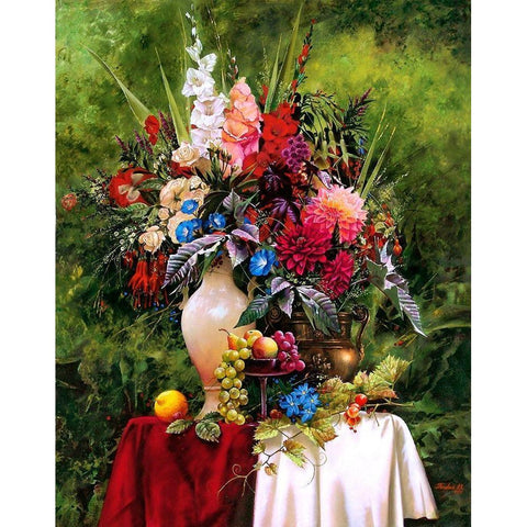 Still-life with a white vase Black Modern Wood Framed Art Print with Double Matting by Golovin, Konstantin