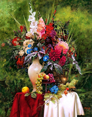 Still-life with a white vase White Modern Wood Framed Art Print with Double Matting by Golovin, Konstantin