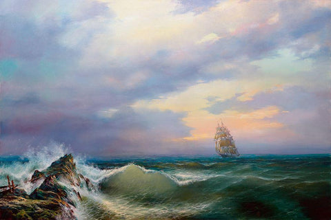 Surf Black Ornate Wood Framed Art Print with Double Matting by Golovin, Konstantin