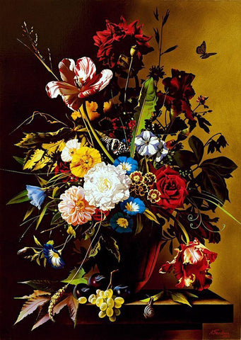 Still-life with a butterfly Black Ornate Wood Framed Art Print with Double Matting by Golovin, Konstantin