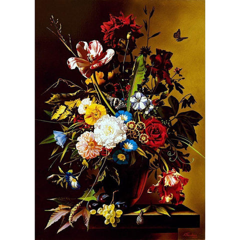 Still-life with a butterfly Black Modern Wood Framed Art Print by Golovin, Konstantin