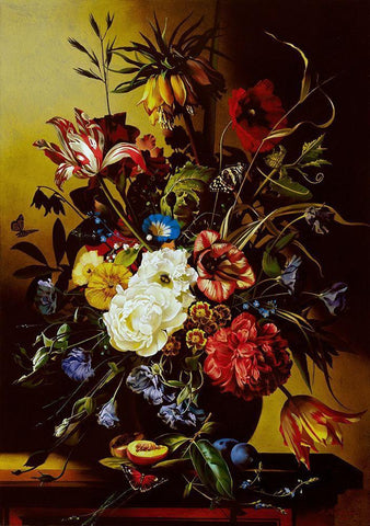 Still-life with flowers Black Ornate Wood Framed Art Print with Double Matting by Golovin, Konstantin