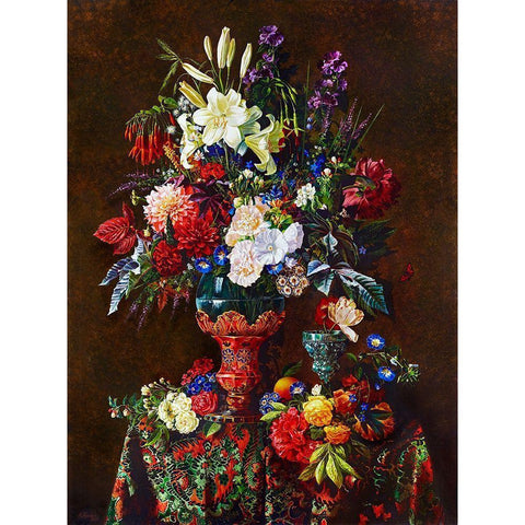 Still-life with a red vase Gold Ornate Wood Framed Art Print with Double Matting by Golovin, Konstantin