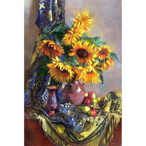 Sunflowers Gold Ornate Wood Framed Art Print with Double Matting by Goryacheva, Svetlana