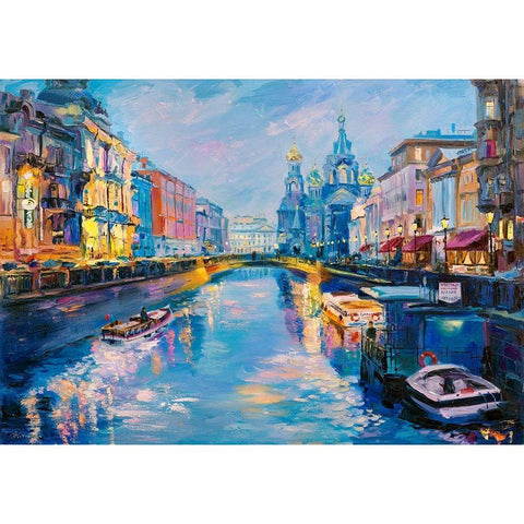 Kanal Griboyedova. Evening White Modern Wood Framed Art Print by Kotinova, Galina