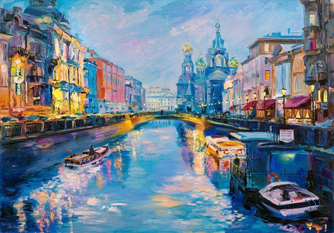 Kanal Griboyedova. Evening White Modern Wood Framed Art Print with Double Matting by Kotinova, Galina