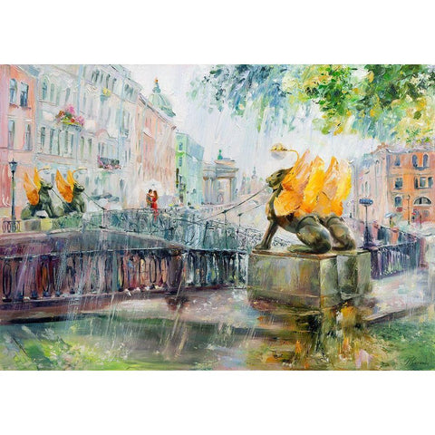 Summer rain. Griffins White Modern Wood Framed Art Print by Kotinova, Galina