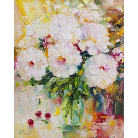 Peonies Gold Ornate Wood Framed Art Print with Double Matting by Kotinova, Galina