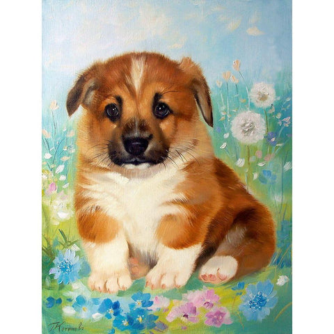 Puppy Black Modern Wood Framed Art Print with Double Matting by Kotinova, Galina