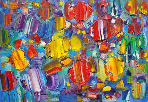 Colorful fish White Modern Wood Framed Art Print with Double Matting by Kotinov, Sergey