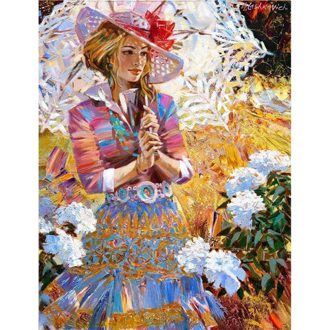 Girl with an openwork umbrella Black Modern Wood Framed Art Print with Double Matting by Lashkevich, Alexey