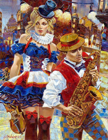 Cabaret White Modern Wood Framed Art Print with Double Matting by Lashkevich, Alexey