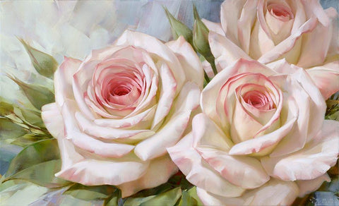 White and pink roses 2 White Modern Wood Framed Art Print with Double Matting by Levashov, Igor