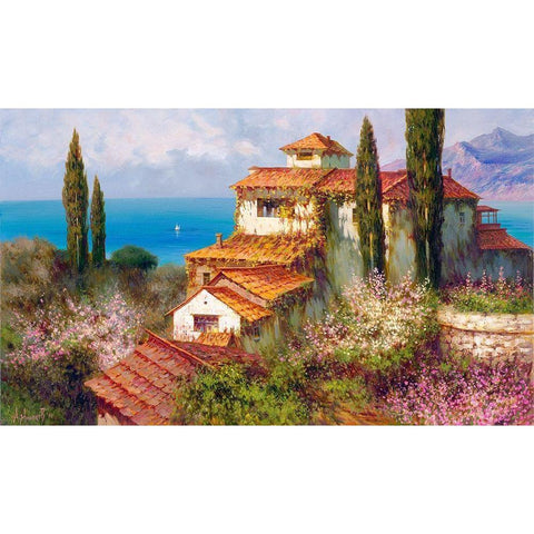 Southern landscape â€“ 2 Gold Ornate Wood Framed Art Print with Double Matting by Milyukov, Alexey