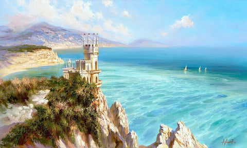 Swallows Nest Black Ornate Wood Framed Art Print with Double Matting by Milyukov, Alexey