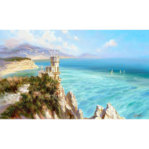 Swallows Nest Gold Ornate Wood Framed Art Print with Double Matting by Milyukov, Alexey