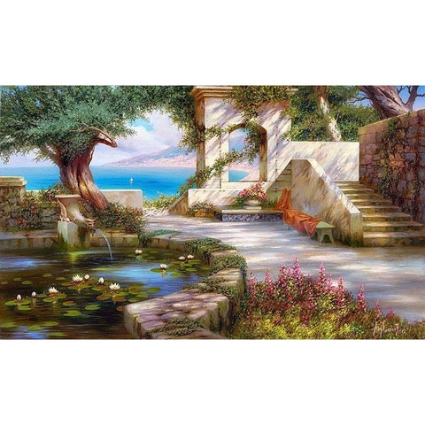 Southern landscape Gold Ornate Wood Framed Art Print with Double Matting by Milyukov, Alexey