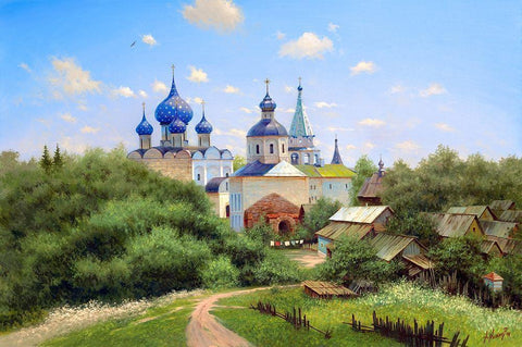 In the vicinity of Suzdal White Modern Wood Framed Art Print with Double Matting by Milyukov, Alexey