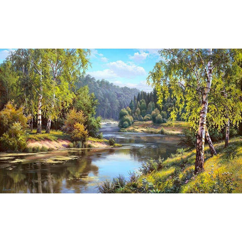 At the river Black Modern Wood Framed Art Print with Double Matting by Prishchepa, Igor