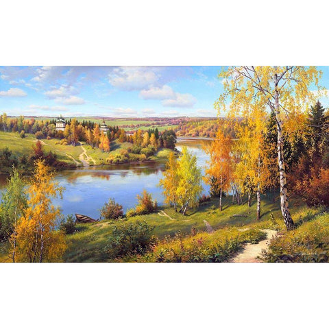 Autumn. Remote place Gold Ornate Wood Framed Art Print with Double Matting by Prishchepa, Igor