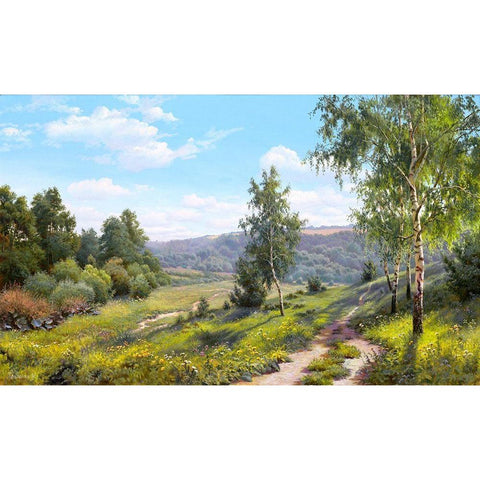 Path in the forest  Black Modern Wood Framed Art Print with Double Matting by Prishchepa, Igor