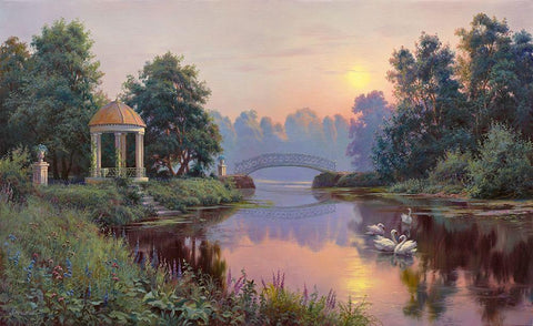 Morning park Black Ornate Wood Framed Art Print with Double Matting by Prishchepa, Igor