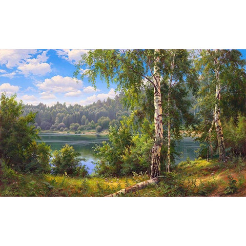 Forest lake Black Modern Wood Framed Art Print by Prishchepa, Igor