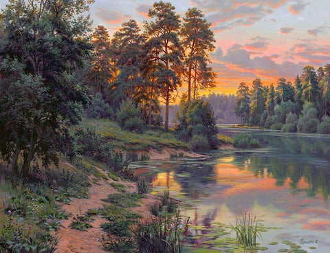 Colors of the evening White Modern Wood Framed Art Print with Double Matting by Prishchepa, Igor