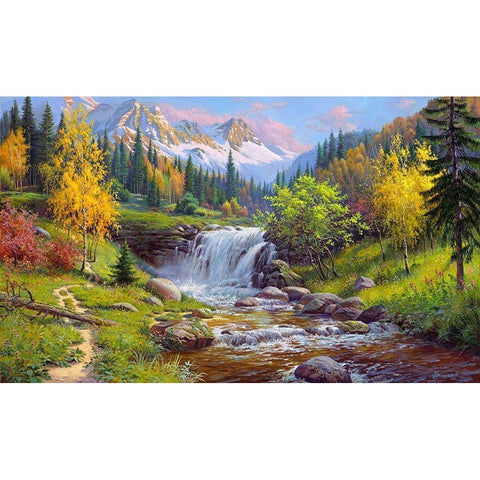 Mountain creek Black Modern Wood Framed Art Print with Double Matting by Prishchepa, Igor