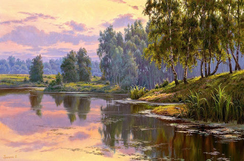 Silent backwater White Modern Wood Framed Art Print with Double Matting by Prishchepa, Igor