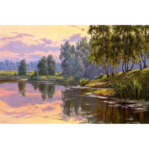 Silent backwater Gold Ornate Wood Framed Art Print with Double Matting by Prishchepa, Igor
