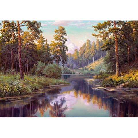 Forest river Black Modern Wood Framed Art Print by Prishchepa, Igor