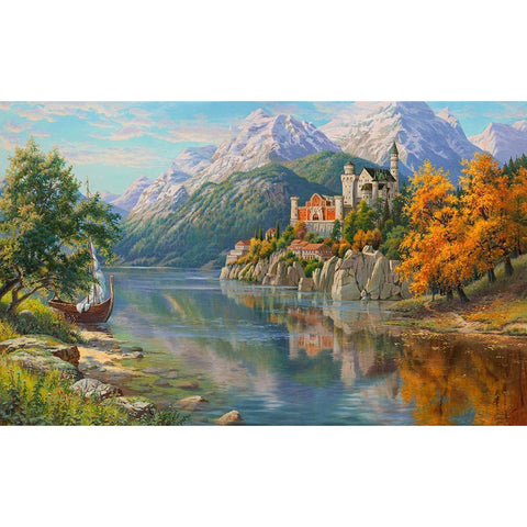 Castle by the river Black Modern Wood Framed Art Print by Prishchepa, Igor