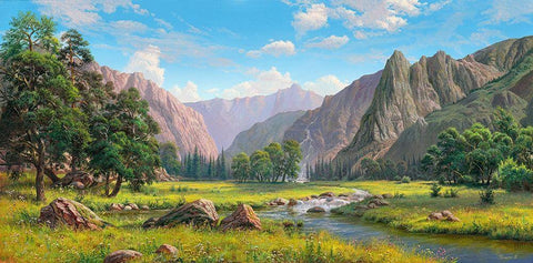 Mountain idyll White Modern Wood Framed Art Print with Double Matting by Prishchepa, Igor