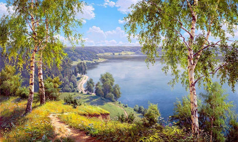 On the river bank Black Ornate Wood Framed Art Print with Double Matting by Prishchepa, Igor